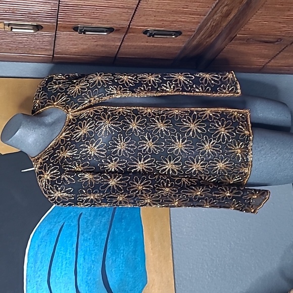 Vintage Beaded Silk Cardigan Black & Gold Size Medium - Picture 4 of 9